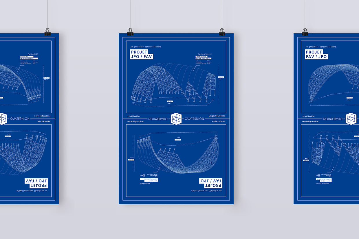 Poster cadeau Ulule gridshell Quaternion en style blue print architecte par Superfruit.