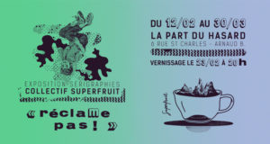 Photo du blog, visuel pour l'exposition Réclame Pas au restaurant la Part du Hasard à Toulouse. Exposition de sérigraphies par Superfruit.