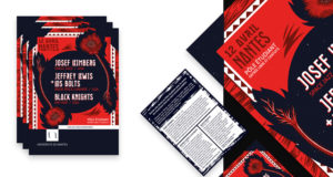 Ensemble des supports réalisés par Superfruit pour la soirée de concerts organisée par le pole étudiant de l'université de Nantes. Visuel galactique rouge et bleu en flyer et affiche